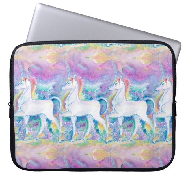 Vattenfärgsunicorns Laptop Sleeve (Framsidan)