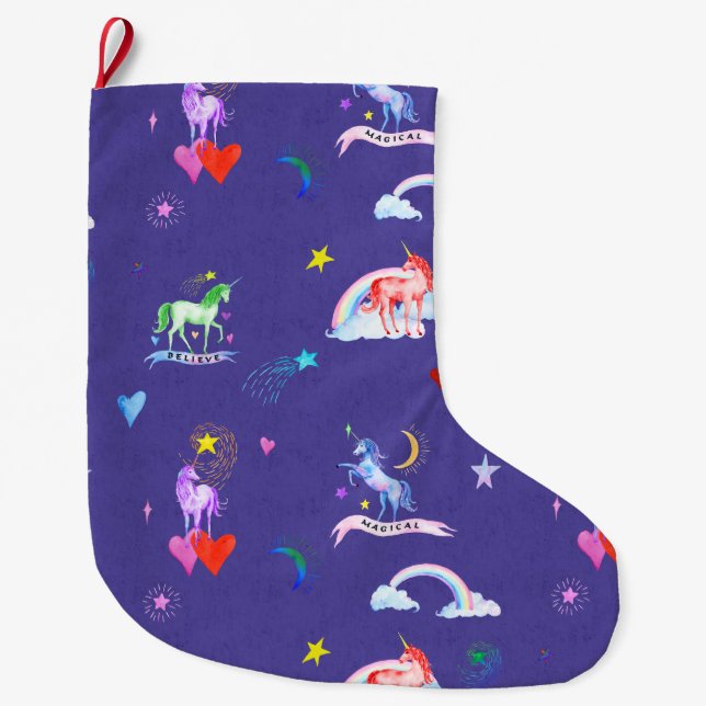 Vattenfärgsunicorns Stor Julstrumpa (Framsidan)