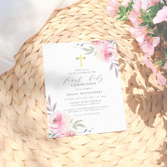 Vattenfärgsunionen Blommigt Guld Kor Första Heliga Inbjudan Vykort (Skapare uppladdad)