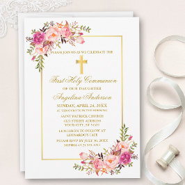 Vattenfärgsunionen Rosa Blommigt Guld Kor kommun Inbjudningar