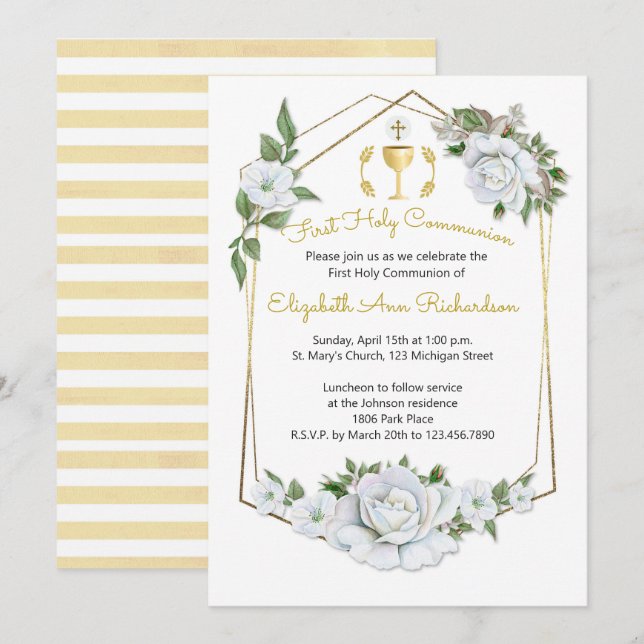 Vattenfärgsunionen Vit ros Geometric Ram Inbjudningar (Fram/baksida)