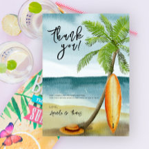 Vattenfärgsurfbräde på stranden - tack