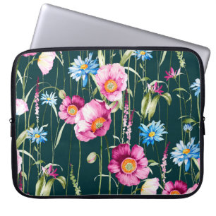 Vattenfärgsutan mönster med vallmoblomma från maj laptop fodral