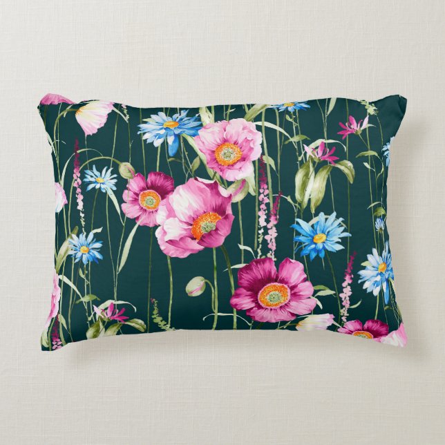 Vattenfärgsutan mönster med vallmoblomma från maj prydnadskudde (Framsidan)