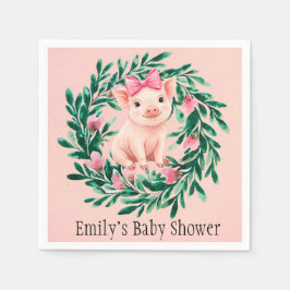 Vattenfärgsutandning med Baby Pig Girl Baby Shower Pappersservett