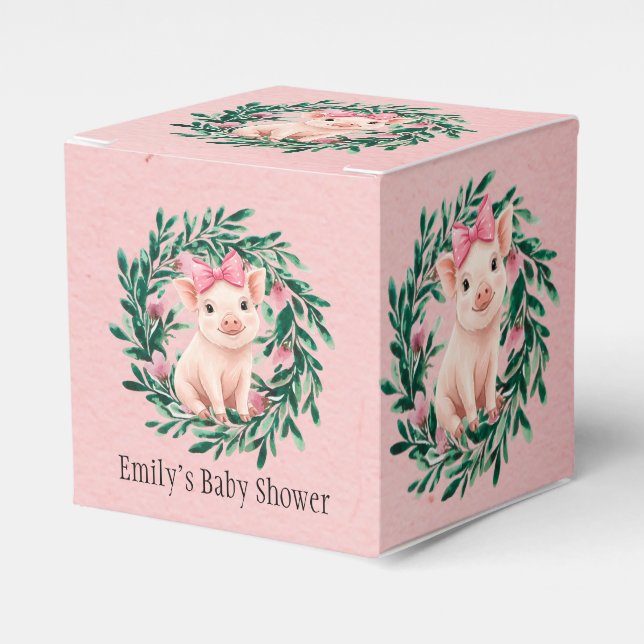 Vattenfärgsutandning med Baby Pig Girl Baby Shower Presentaskar (Framsidan Sidan)