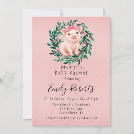 Vattenfärgsutandning med Gris Girl Baby Shower Inbjudningar