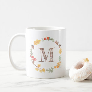 Vattenfärgsutandningsmonogram för hösten kaffemugg