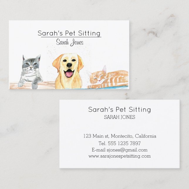 Vattenfärgsutbildning för Hund av sällskapsdjur i  Visitkort (Fram/baksida)