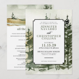 Vattenfärgsutdoorsi med detaljer Bröllop Inbjudningar