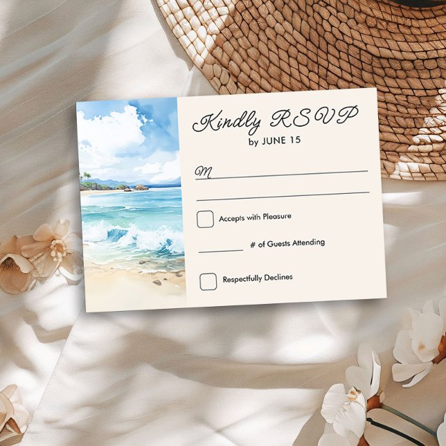 Vattenfärgsutfall, tema Bröllop OSA Kort (Wedding RSVP from the Summer Beach Wedding Collection by Darling & May)