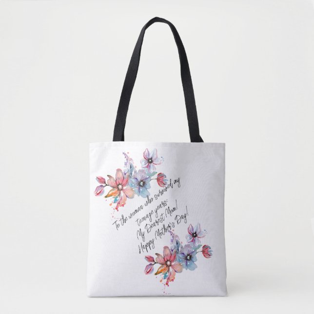 Vattenfärgsutkast, Blommigt Mors dag Tygkasse (Framsida)