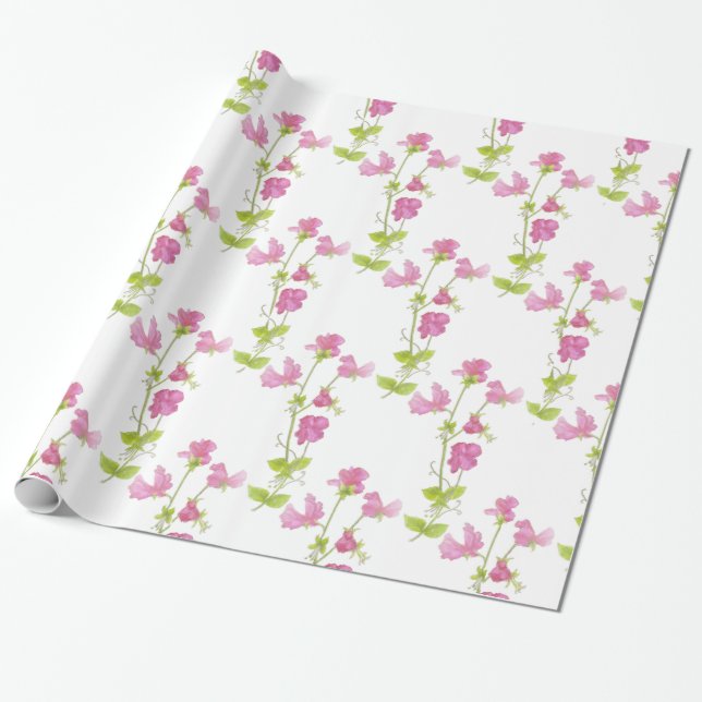 Vattenfärgsutkast - Blommigten Pea Flower Mönster Presentpapper (Utrullad)