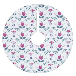 Vattenfärgsutkast för Rosa Tulip Julgransmatta Borstad Polyester
