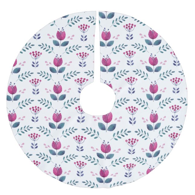 Vattenfärgsutkast för Rosa Tulip Julgransmatta Borstad Polyester (Framsidan)
