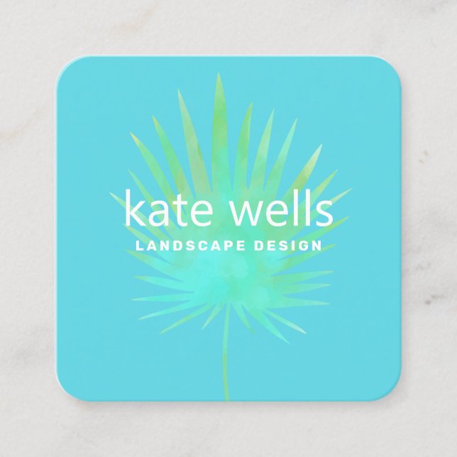 Vattenfärgsutkast Handflatan Gren Tropiskt liggand Fyrkantigt Visitkort (Framsida)