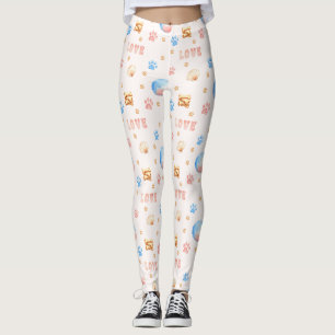 Vattenfärgsutkast "KÄRLEK" med Hund Leggings