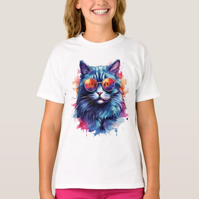Vattenfärgsutkast - Kattdjuret Elegant design T Shirt (Framsida)