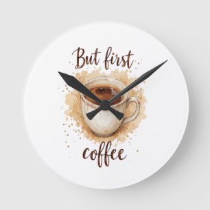 Vattenfärgsutskrift av kaffet Kopp Art - men först Rund Klocka