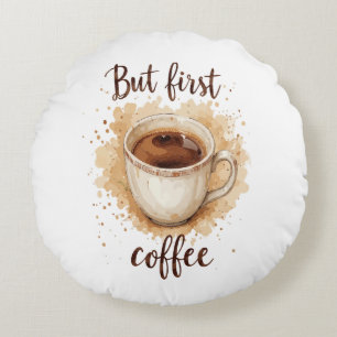 Vattenfärgsutskrift av kaffet Kopp Art - men först Rund Kudde