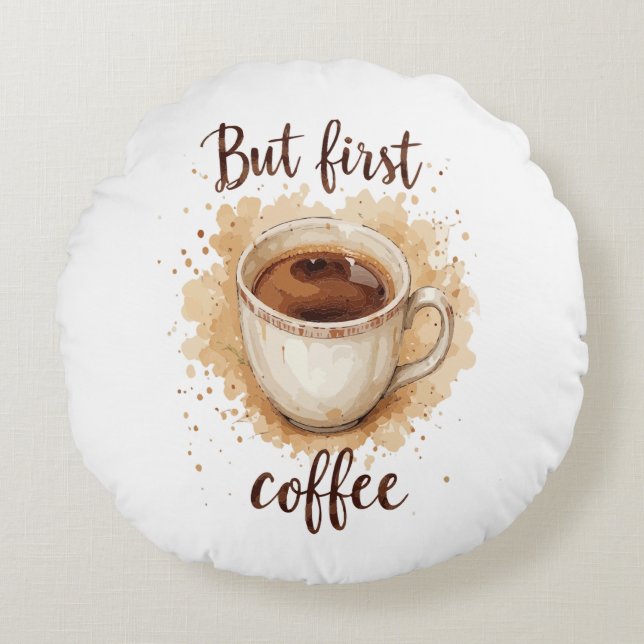 Vattenfärgsutskrift av kaffet Kopp Art - men först Rund Kudde (Framsidan)