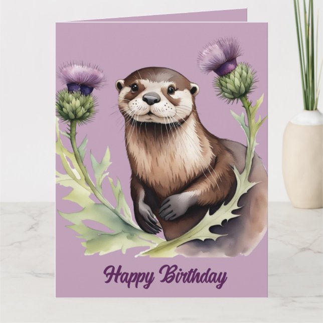 Vattenfärgsutter och Thistles Birthday Kort (Framsida)