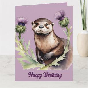 Vattenfärgsutter och Thistles Birthday Kort