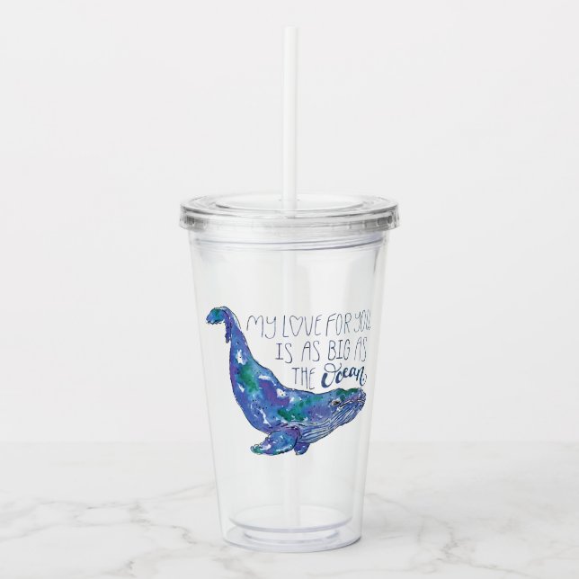 Vattenfärgsval - Kärlek lika stor som oceanen Take Away Mugg (Framsida)