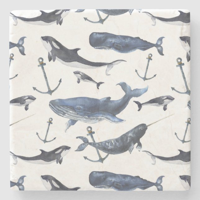 Vattenfärgsval och ankare Mönster Stenunderlägg (Framsidan)