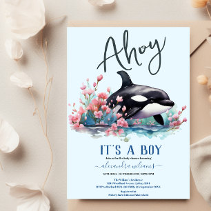 Vattenfärgsval under Sea Baby Shower-inbjudan Inbjudningar