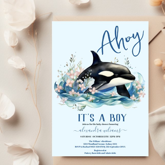 Vattenfärgsval under Sea Baby Shower-inbjudan Inbjudningar (Skapare uppladdad)