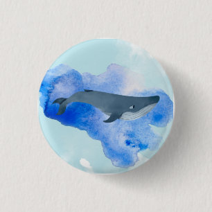 Vattenfärgsval Whale Blue Ocean Beach Sea Animal A Knapp