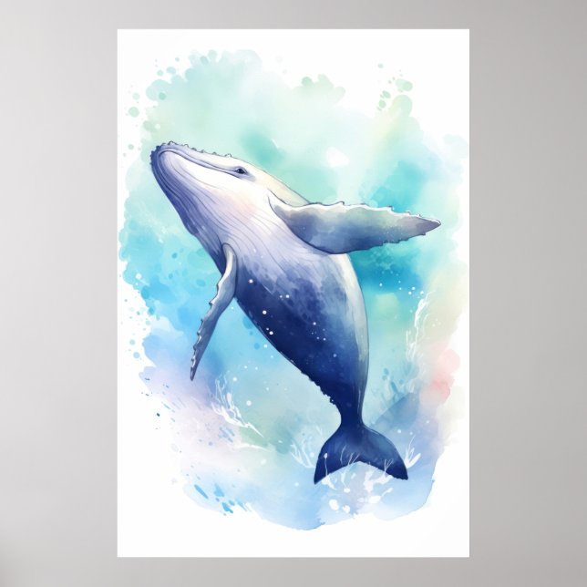 Vattenfärgsval Whale Sketch. Poster (Framsidan)