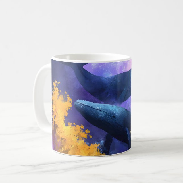 Vattenfärgsvalar, Abstrakt Ocean Garden Kaffemugg (Framsida vänster)