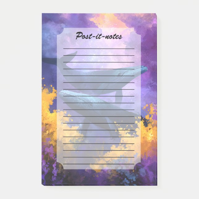 Vattenfärgsvalar, Abstrakt Ocean Garden Post-it Block (Framsida)