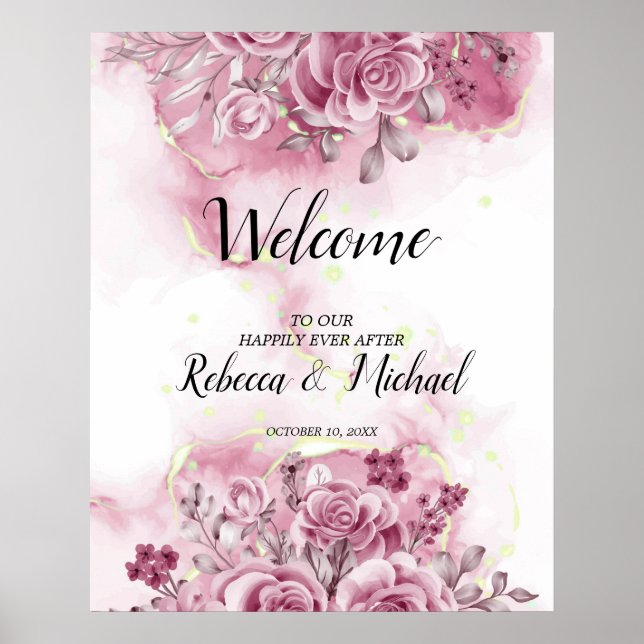 vattenfärgsvälkomstPoster i blommigt Bröllop Poster (Framsidan)