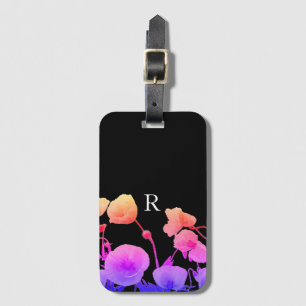 Vattenfärgsvallmoblomma Neon Rosa Monogram Initial Bagagebricka
