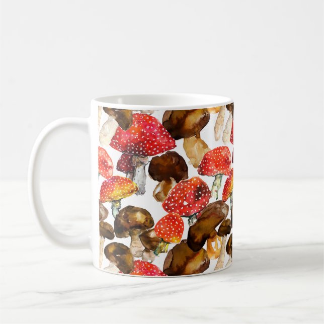 Vattenfärgsvampar Cute fall mönster Kaffemugg (Vänster)