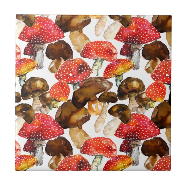 Vattenfärgsvampar Cute fall mönster Kakelplatta (Framsidan)