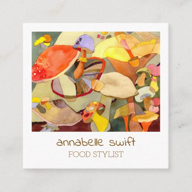 Vattenfärgsvampar Livsmedelsstillista Fyrkantigt Visitkort (Framsida)