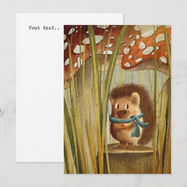 Vattenfärgsvampar Söt Hedgehog i skog Kort (Fram/baksida)