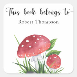 Vattenfärgsvampar - tillhören bok till fyrkantigt klistermärke