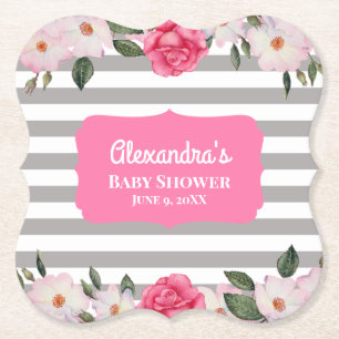 Vattenfärgsvänlig Rosa Vit ros Baby Shower Underlägg Papper