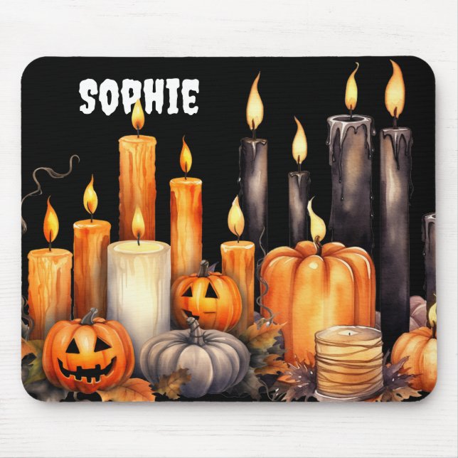 VATTENFÄRGSVART OCH ORANGE HALLOWEEN CANDLES MUSMATTA (Framsidan)