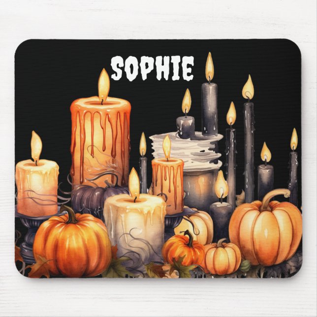 VATTENFÄRGSVART OCH ORANGE HALLOWEEN CANDLES MUSMATTA (Framsidan)