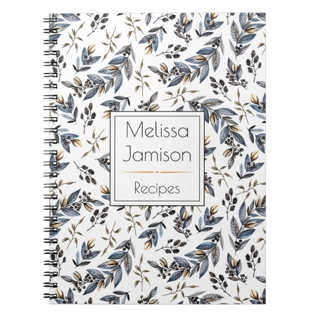Vattenfärgsvarten lämnar bär Monogramrecept | Anteckningsbok Med Spiral (Framsidan)