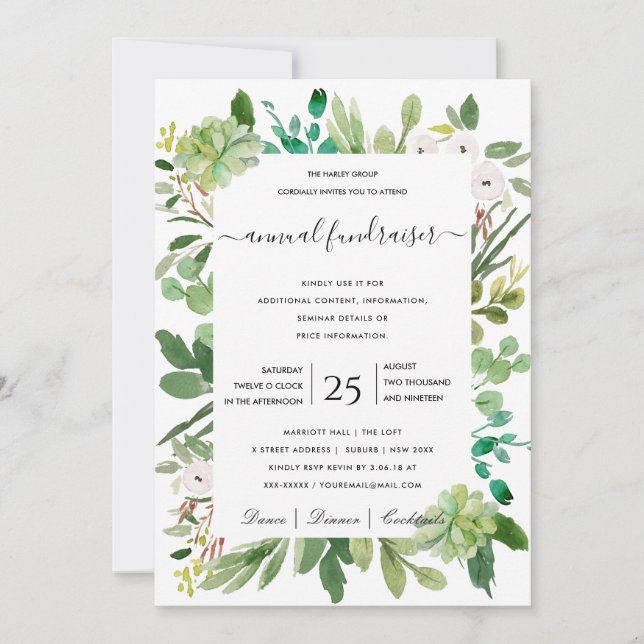 VATTENFÄRGSVÄTSKA FOLIAGE CORPORATE PARTY HÄNDELSE INBJUDNINGAR (Framsida)