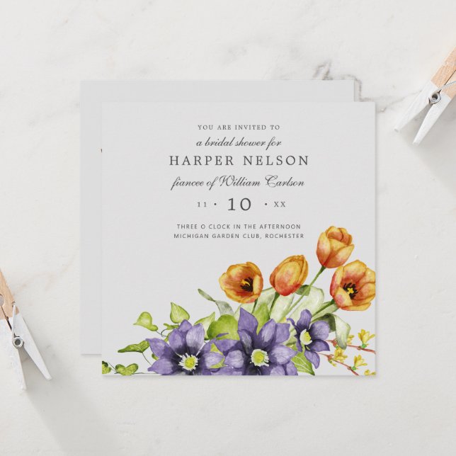 Vattenfärgsvätska vår blommor möhippa inv. inbjudningar (Fram/Back In Situ)