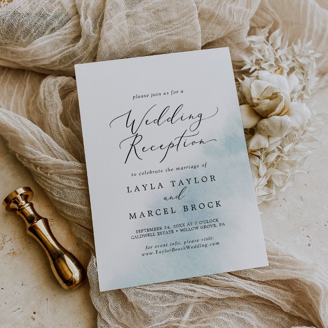 Vattenfärgsvätt | Blå Bröllopsmottagning Inbjudningar (Skapare uppladdad)