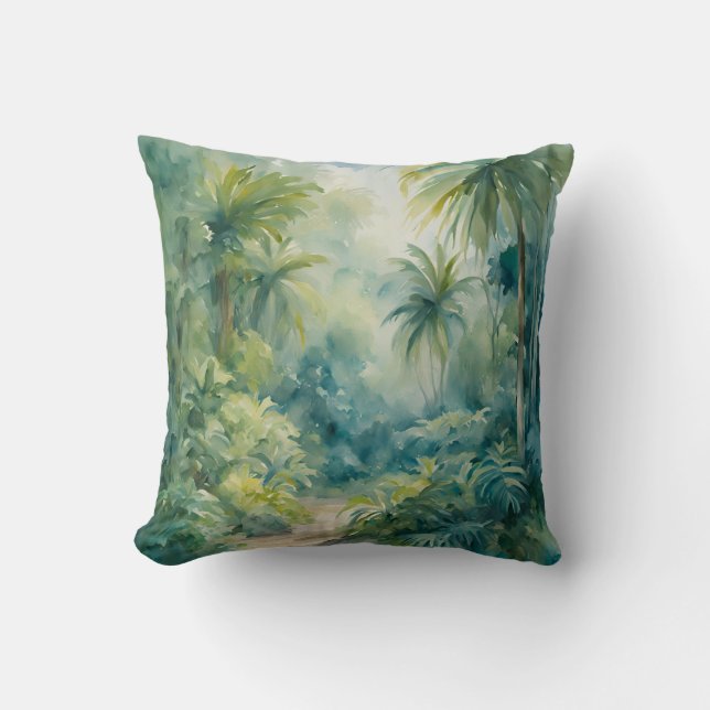 Vattenfärgsväxter Tropical Löv Plants Handflatan T Kudde (Framsida)